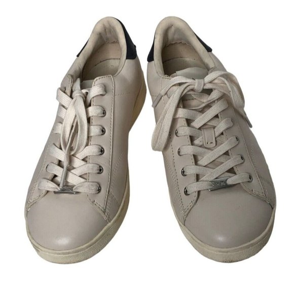 Coach Sneakers G1905 Beige Womens 9B Flats EUR 39.5 UK 7 Low Top Tan Navy Blue - Picture 3 of 12